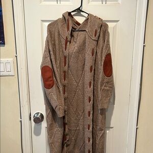 Cozy Hooded Knit Cardigan with Elbow Patches